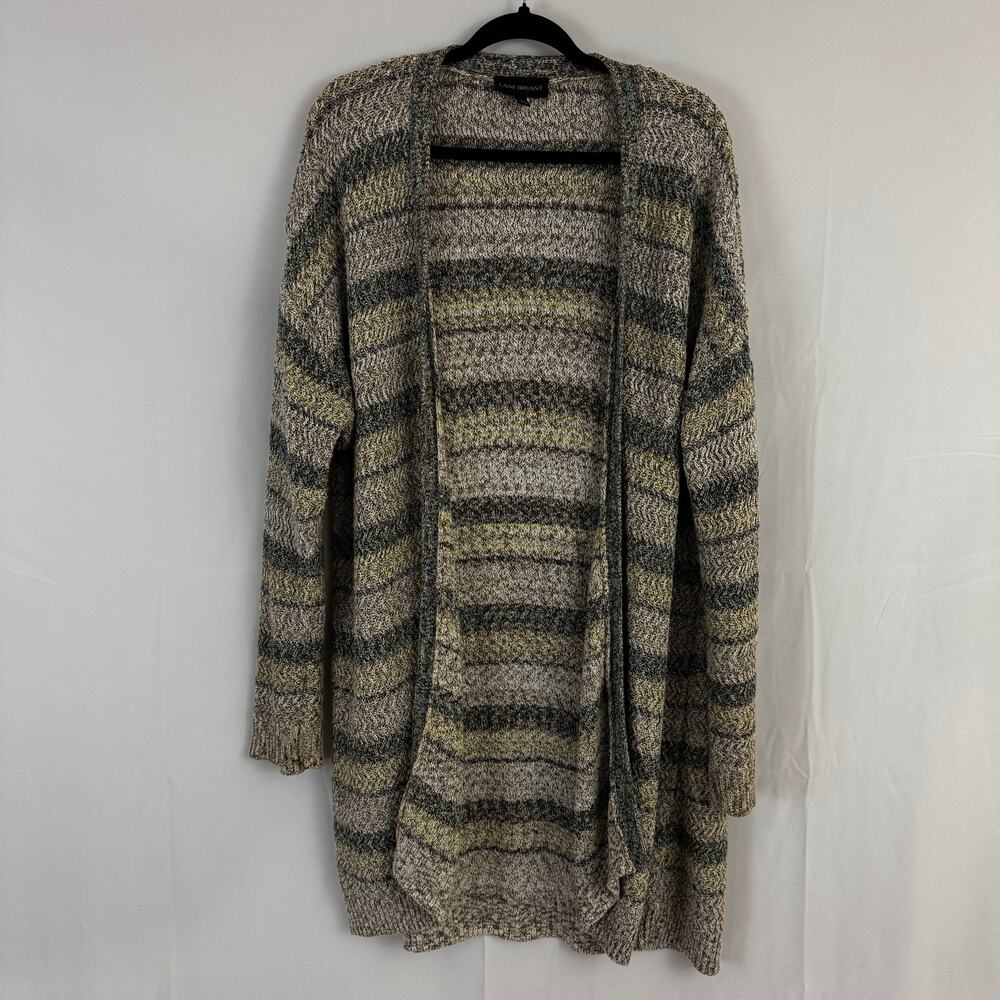 Lane Bryant Open Front Striped Cardigan - Gray and Tan